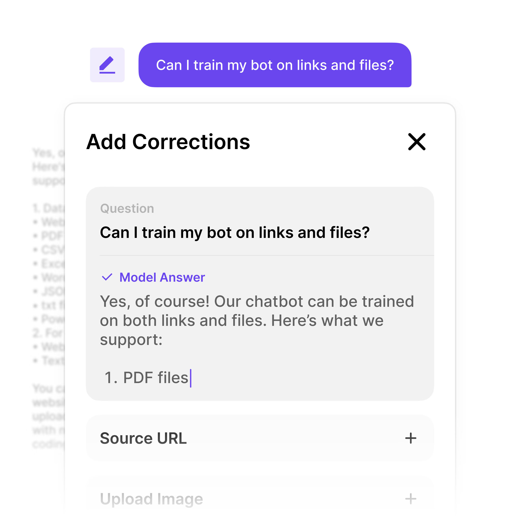 Add Corrections interface showing question editing with model answer